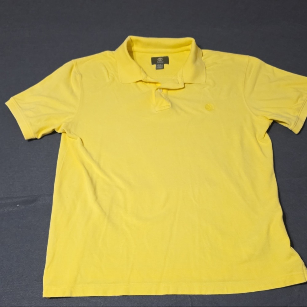 Timberland Yellow Polo Shirt L Men Short Sleeve Regular Fit Cotton Logo Button